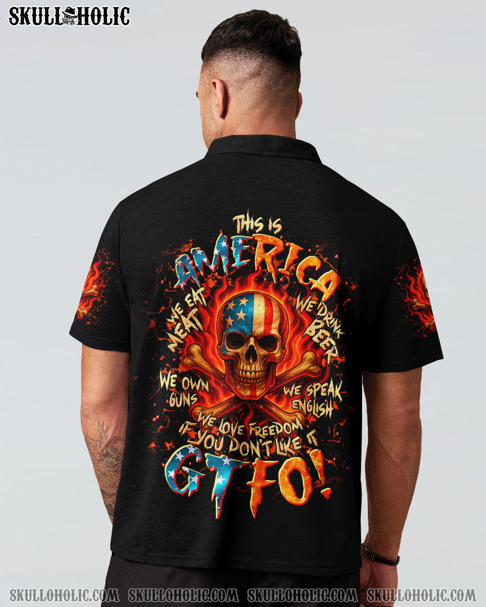 BLISSCORNERS THIS IS AMERICA FIRE SKULL ALL OVER PRINT