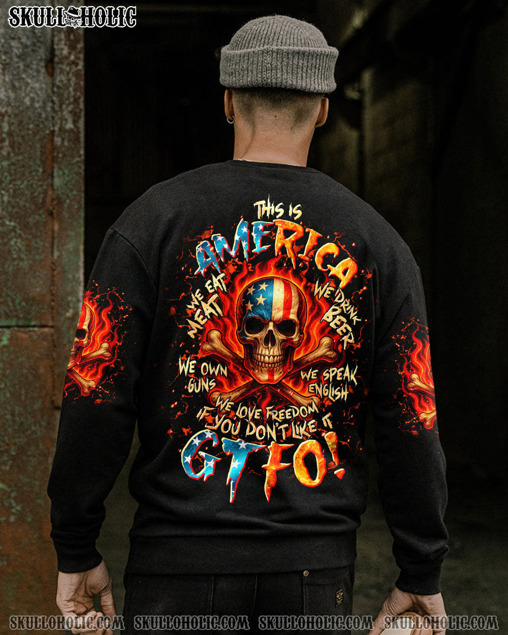 BLISSCORNERS THIS IS AMERICA FIRE SKULL ALL OVER PRINT