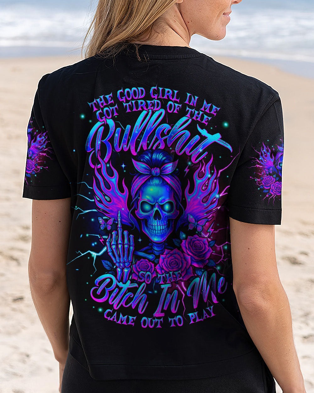BLISSCORNERS FRESH OUT OF F MESSY BUN SKULL ALL OVER PRINT