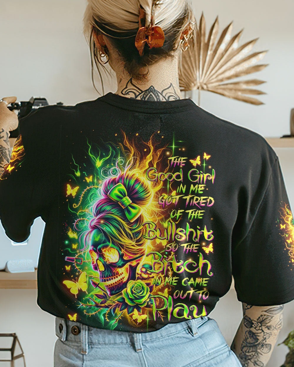 BLISSCORNERS THIS GIRL MESSY BUN SKULL ALL OVER PRINT