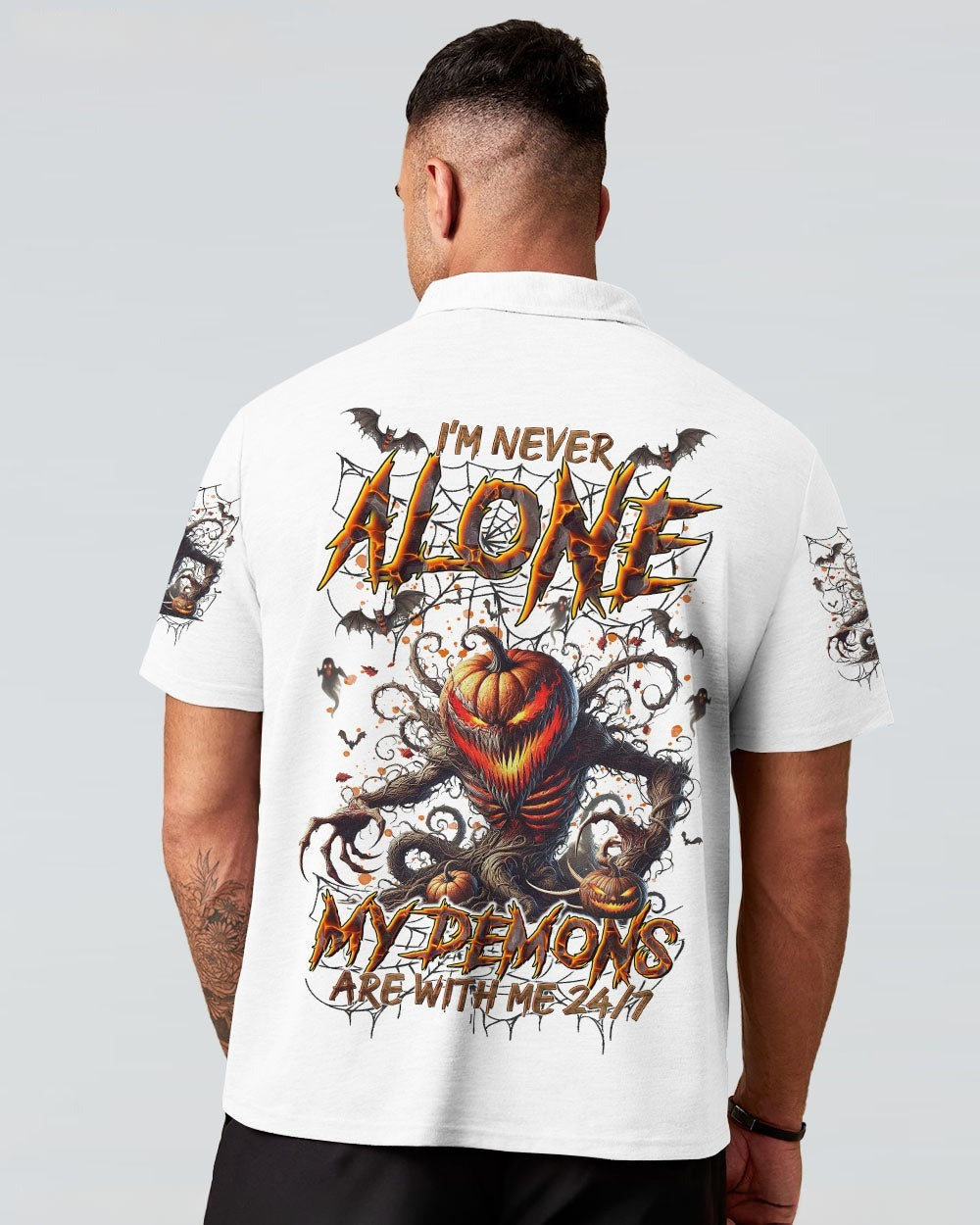 BLISSCORNERS I'M NEVER ALONE SKULL DEMON SKULL PUMPKIN HALLOWEEN ALL OVER PRINT