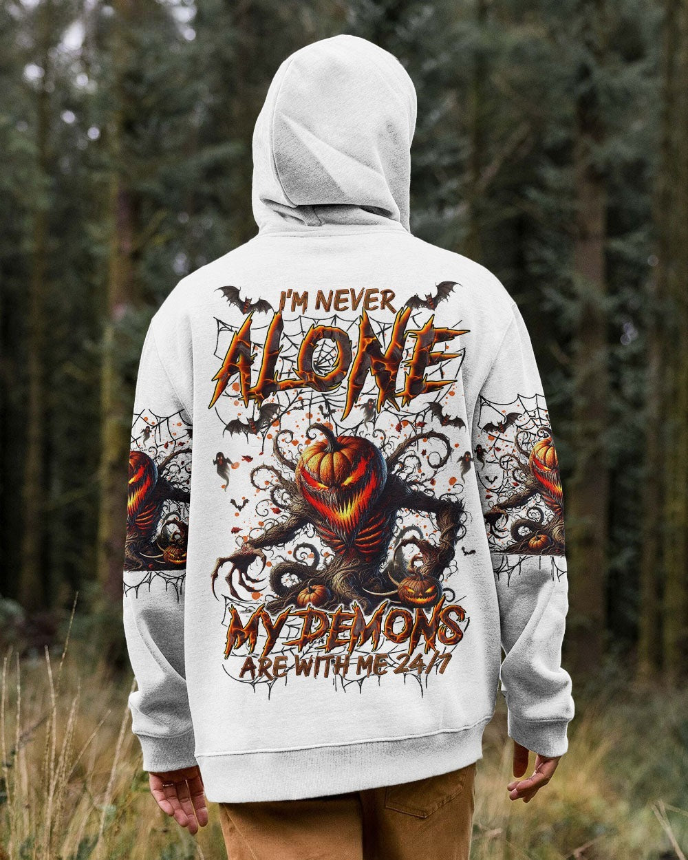 BLISSCORNERS I'M NEVER ALONE SKULL DEMON SKULL PUMPKIN HALLOWEEN ALL OVER PRINT