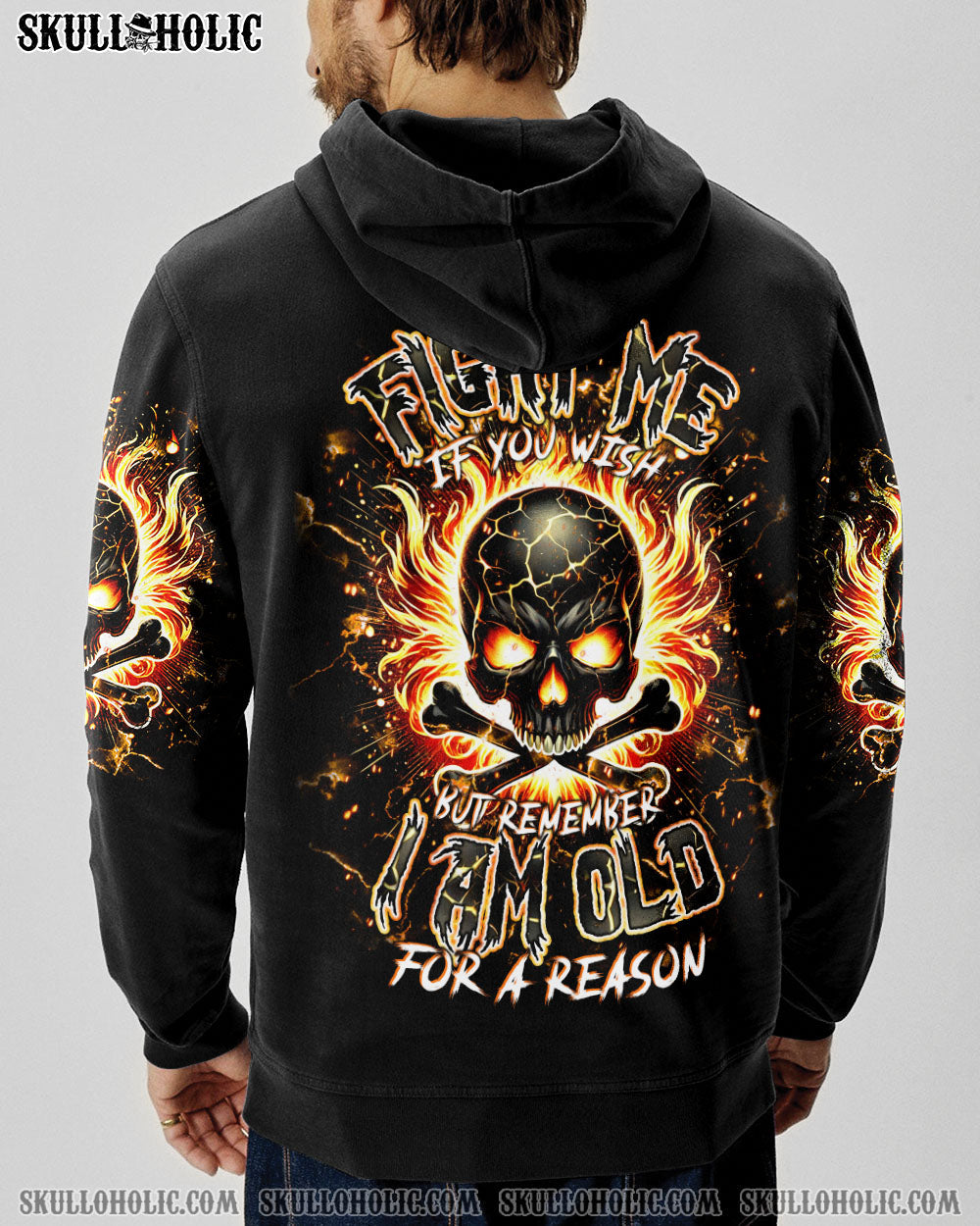 BLISSCORNERS FIGHT ME IF YOU WISH FIRE BONES SKULL ALL OVER PRINT
