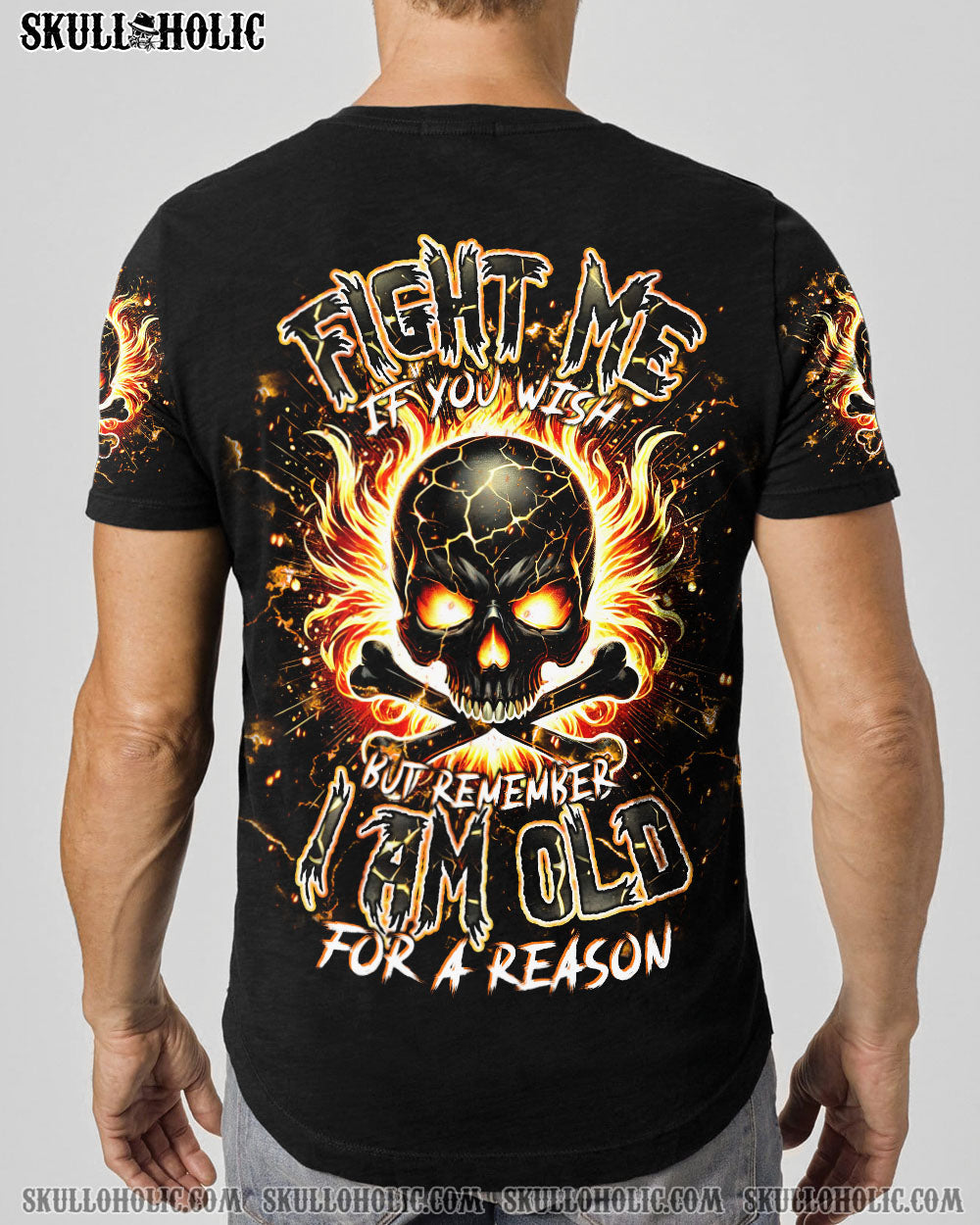 BLISSCORNERS FIGHT ME IF YOU WISH FIRE BONES SKULL ALL OVER PRINT