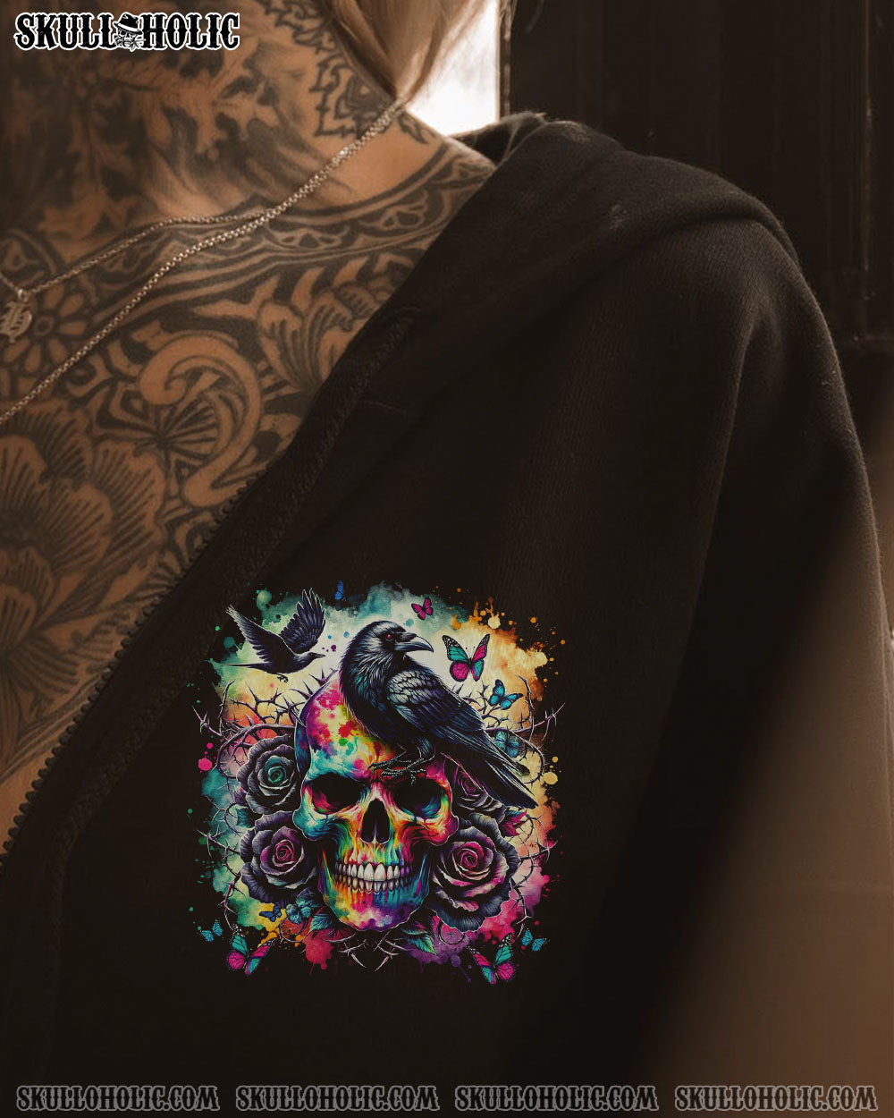 BLISSCORNERS AND I WAS IN THE DARKNESS SKULL RAVEN ALL OVER PRINT