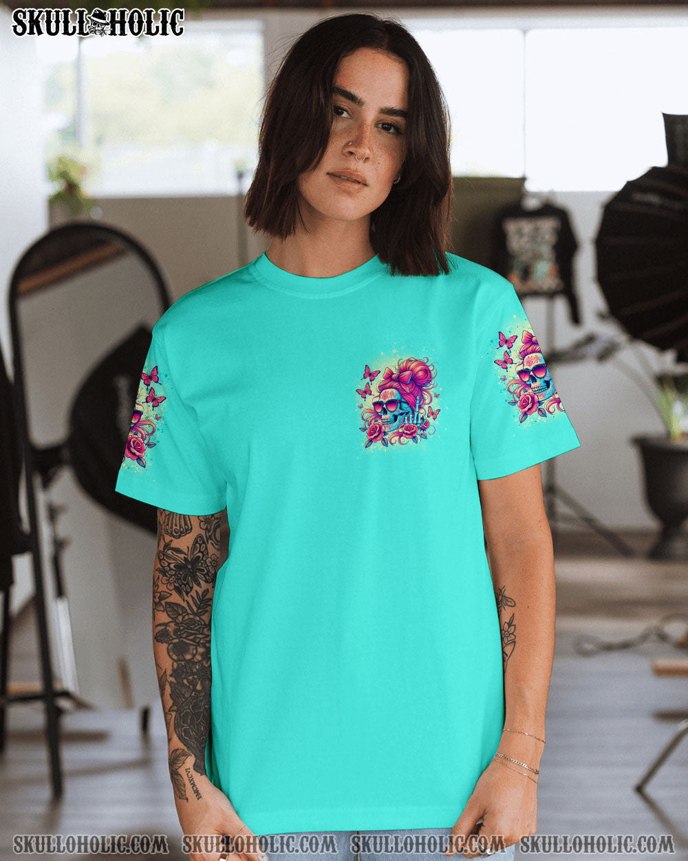 BLISSCORNERS DON'T TEST ME MESSY BUN SKULL ALL OVER PRINT