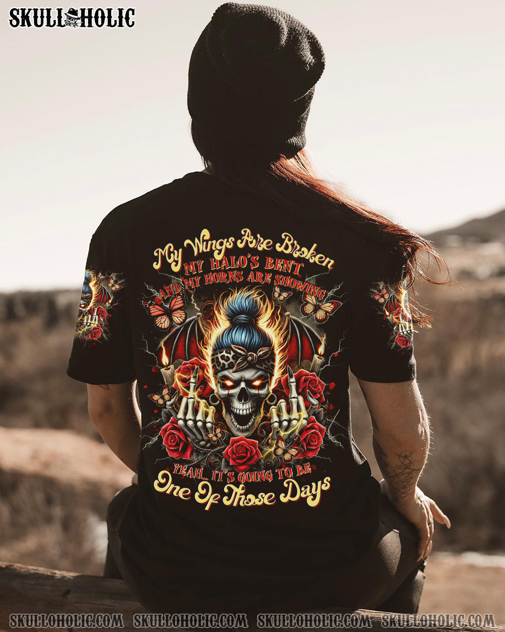 BLISSCORNERS SHE IS SUNSHINE MESSY BUN SKULL ALL OVER PRINT