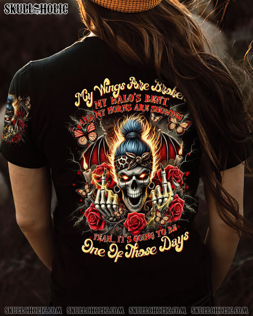 BLISSCORNERS SHE IS SUNSHINE MESSY BUN SKULL ALL OVER PRINT