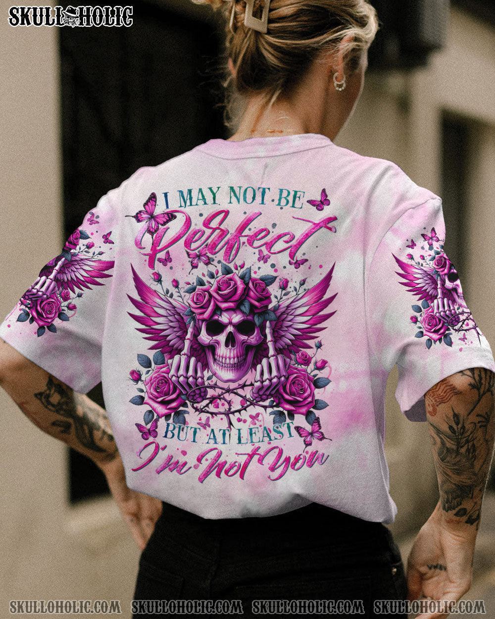 BLISSCORNERS I MAY NOT BE PERFECT SKULL WINGS ALL OVER PRINT