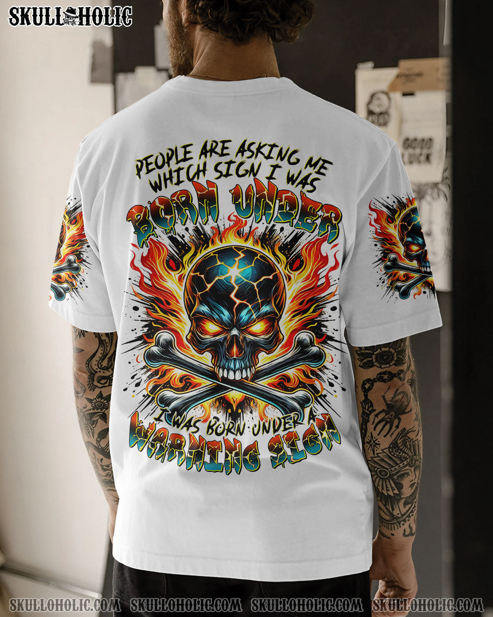 BLISSCORNERS WARNING SIGN SKULL BONES ALL OVER PRINT