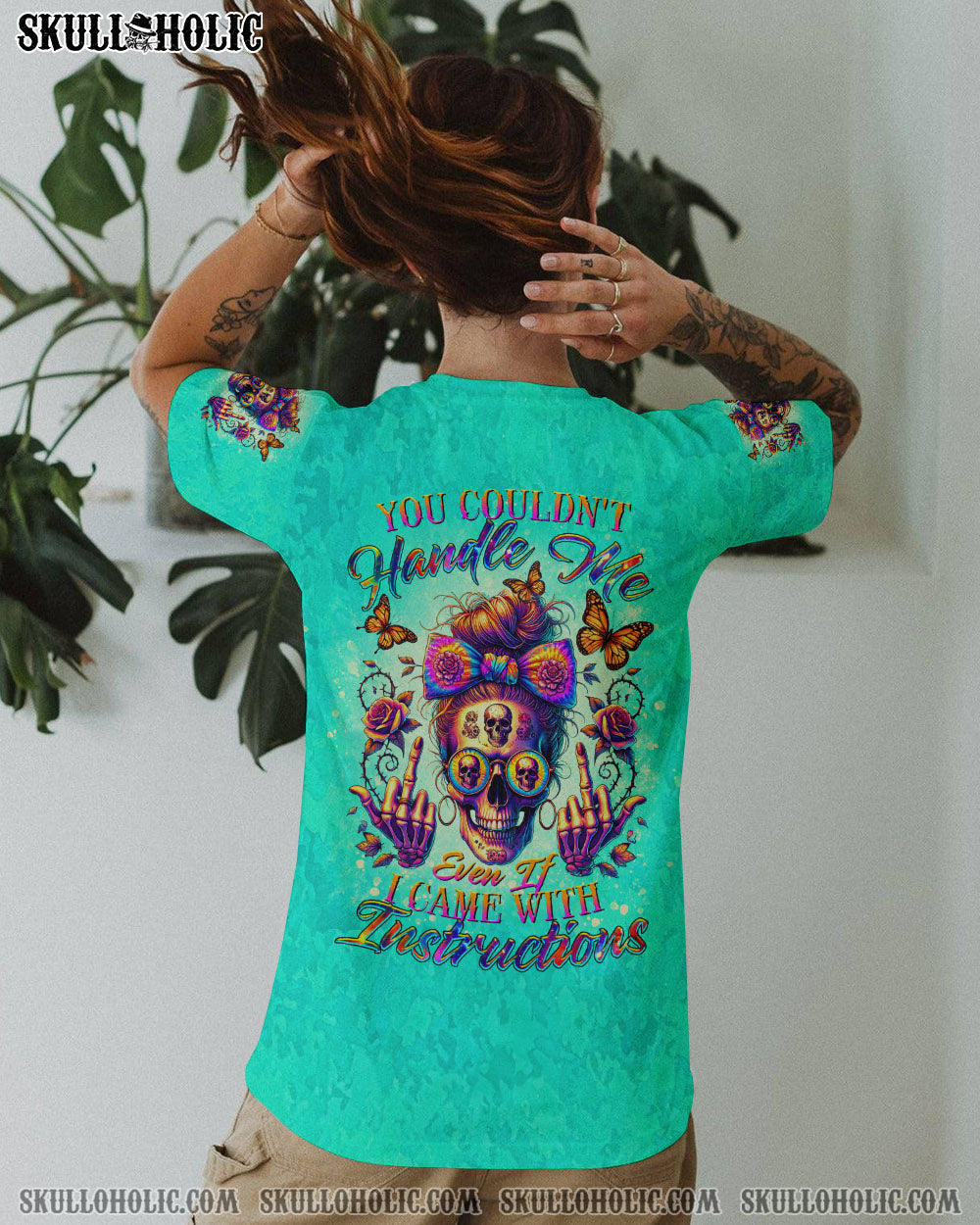 BLISSCORNERS I'M NOT THE SWEET GIRL NEXT DOOR MESSY BUN SKULL ALL OVER PRINT