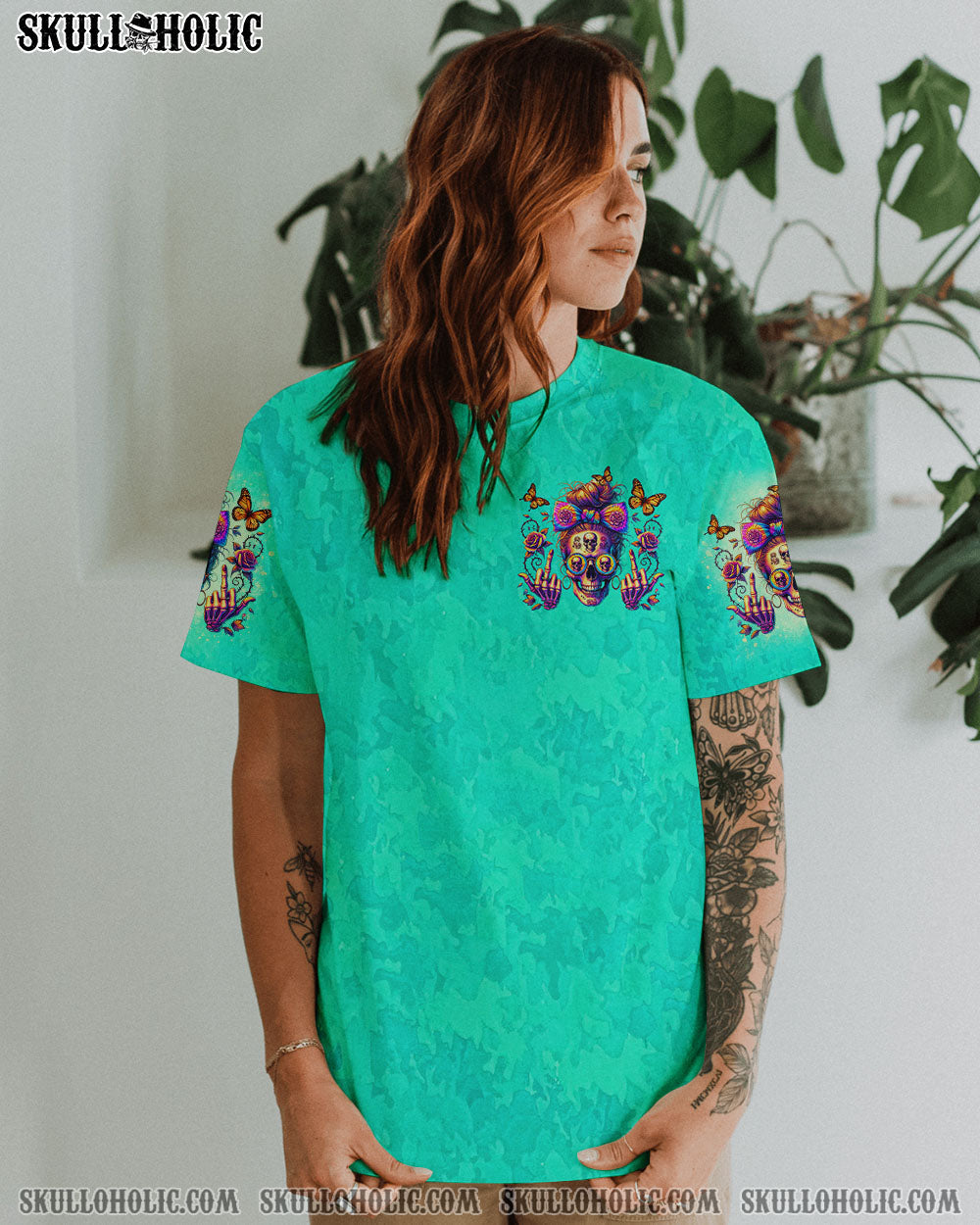 BLISSCORNERS I'M NOT THE SWEET GIRL NEXT DOOR MESSY BUN SKULL ALL OVER PRINT