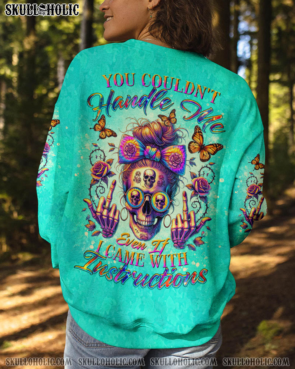 BLISSCORNERS I'M NOT THE SWEET GIRL NEXT DOOR MESSY BUN SKULL ALL OVER PRINT