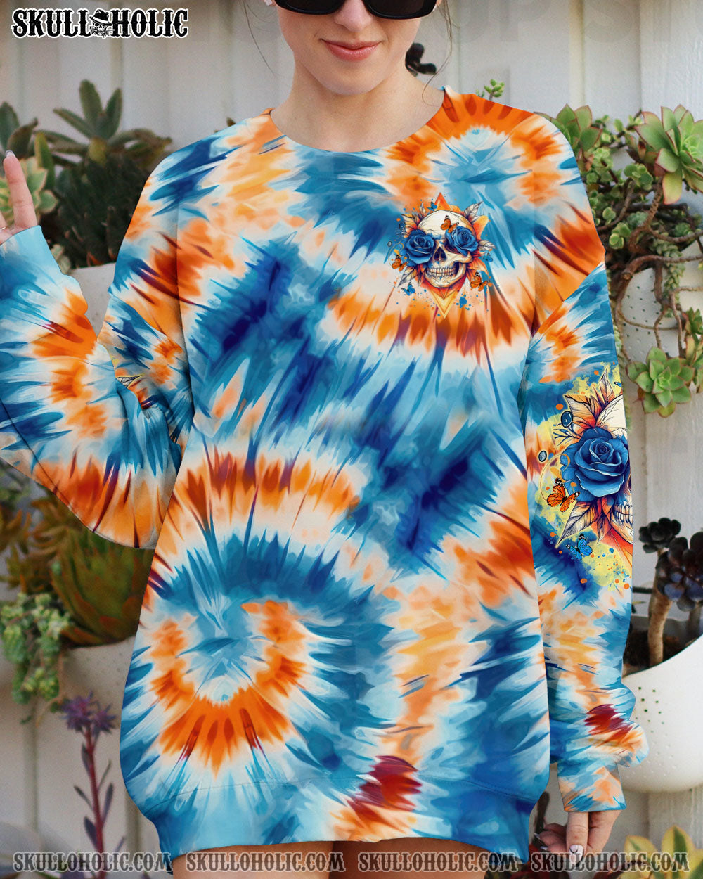 BLISSCORNERS DON'T TRY TO FIGURE ME OUT SKULL FLOWER TIE DYE ALL OVER PRINT - TLTR1911241
