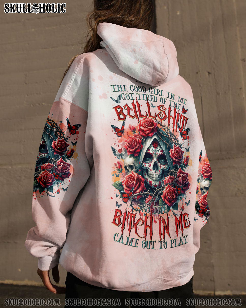 BLISSCORNERS THE GOOD GIRL IN ME SUGAR SKULL ROSE ALL OVER PRINT