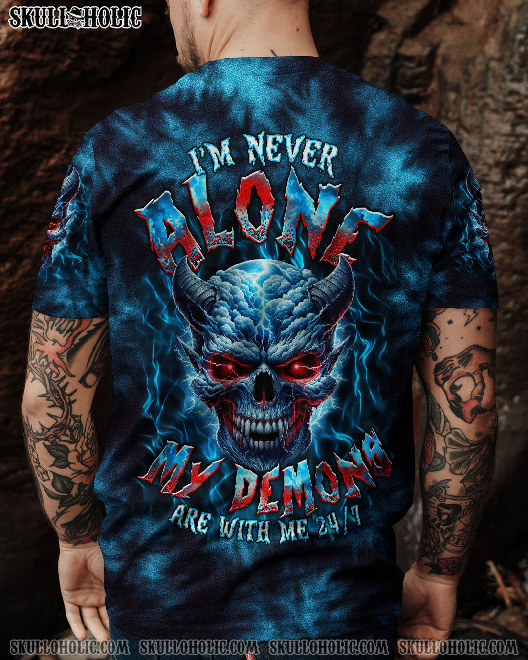 BLISSCORNERS I'M NEVER ALONE SKULL DEMON TIE DYE ALL OVER PRINT