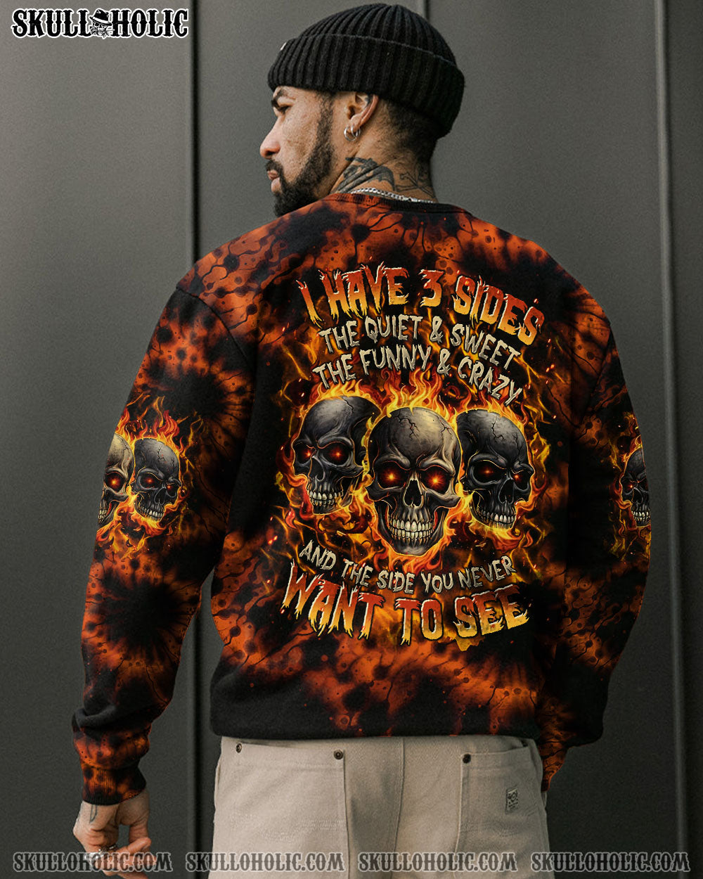 BLISSCORNERS I HAVE 3 SIDES 3 SKULLS TIE DYE ALL OVER PRINT