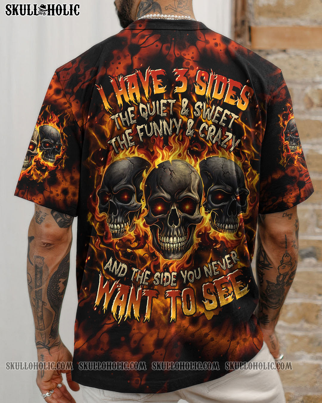 BLISSCORNERS I HAVE 3 SIDES 3 SKULLS TIE DYE ALL OVER PRINT