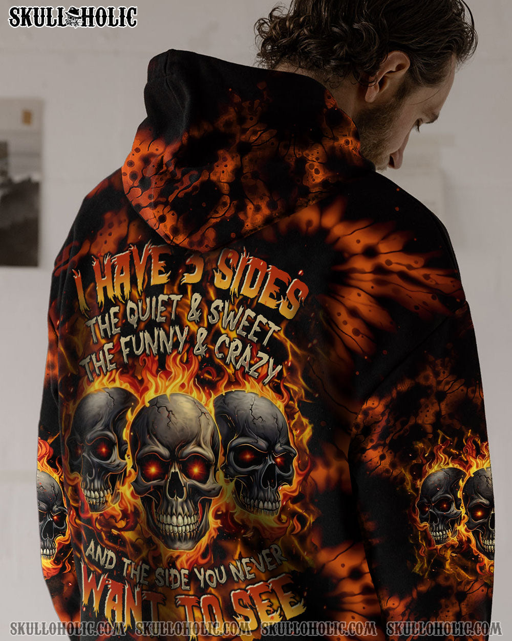 BLISSCORNERS I HAVE 3 SIDES 3 SKULLS TIE DYE ALL OVER PRINT