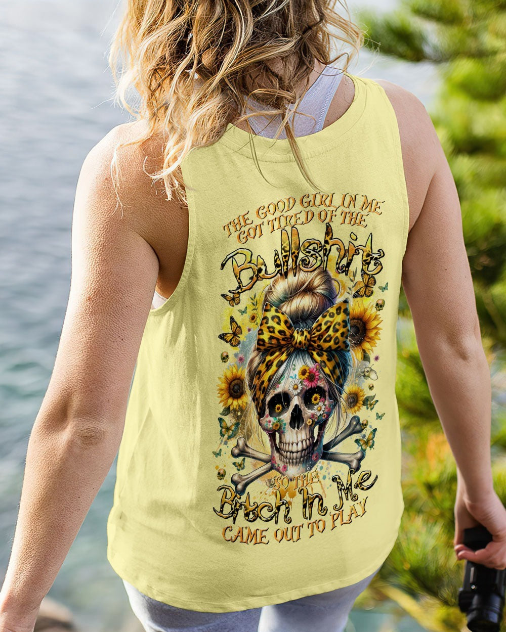 BLISSCORNERS LOVES SKULLS AND HAS TATTOOS MESSY BUN ALL OVER PRINT