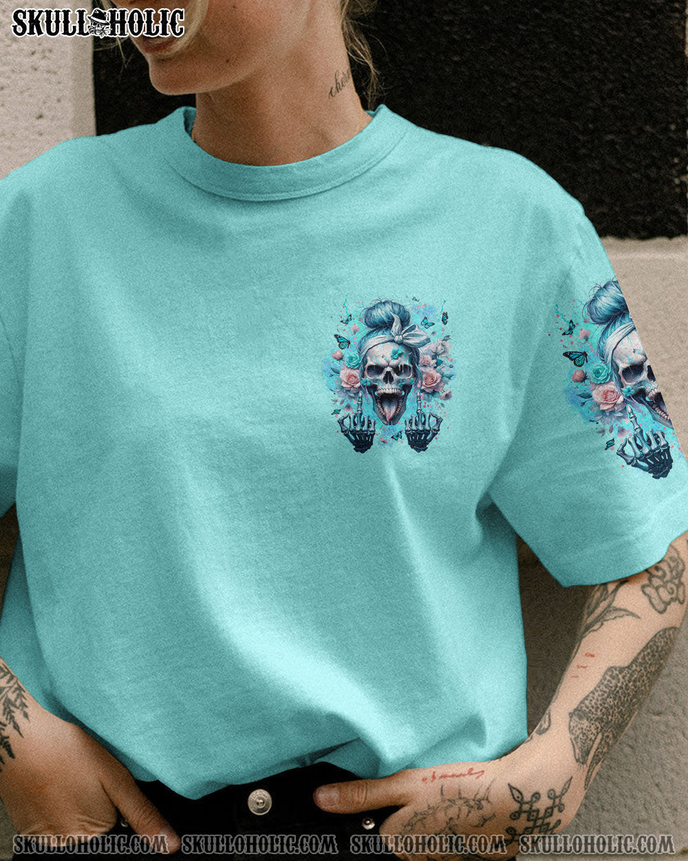 BLISSCORNERS SHE IS SUNSHINE SKULL MESSY BUN TIE DYE ALL OVER PRINT