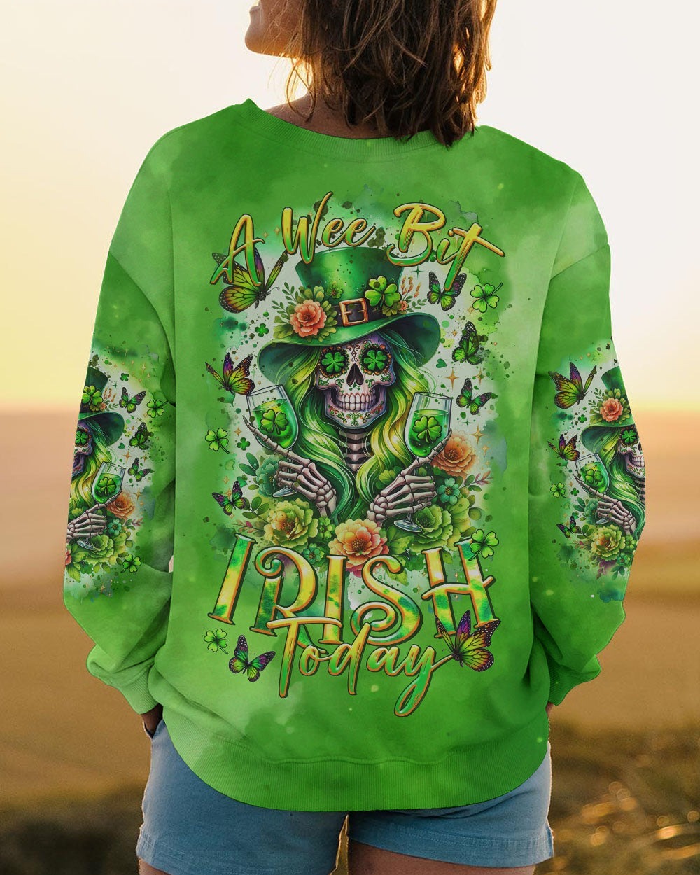 BLISSCORNERS A WEE BIT IRISH TODAY SKULL LADY PATRICK'S DAY ALL OVER PRINT