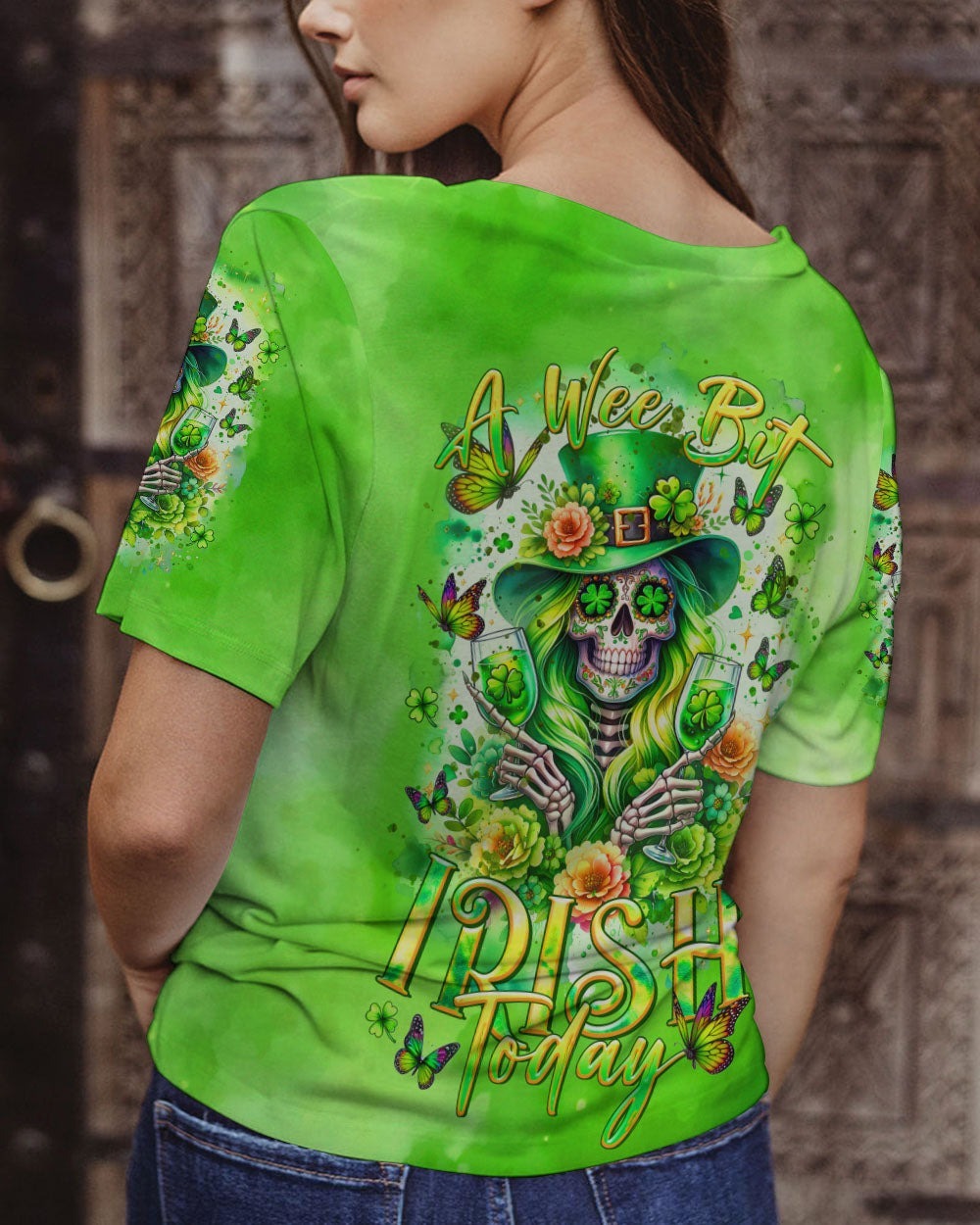 BLISSCORNERS A WEE BIT IRISH TODAY SKULL LADY PATRICK'S DAY ALL OVER PRINT