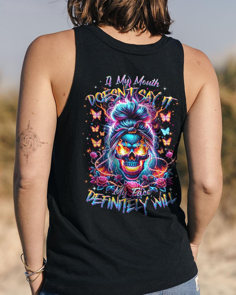 BLISSCORNERS TAKE THIS WITH YOU MESSY BUN SKULL ALL OVER PRINT
