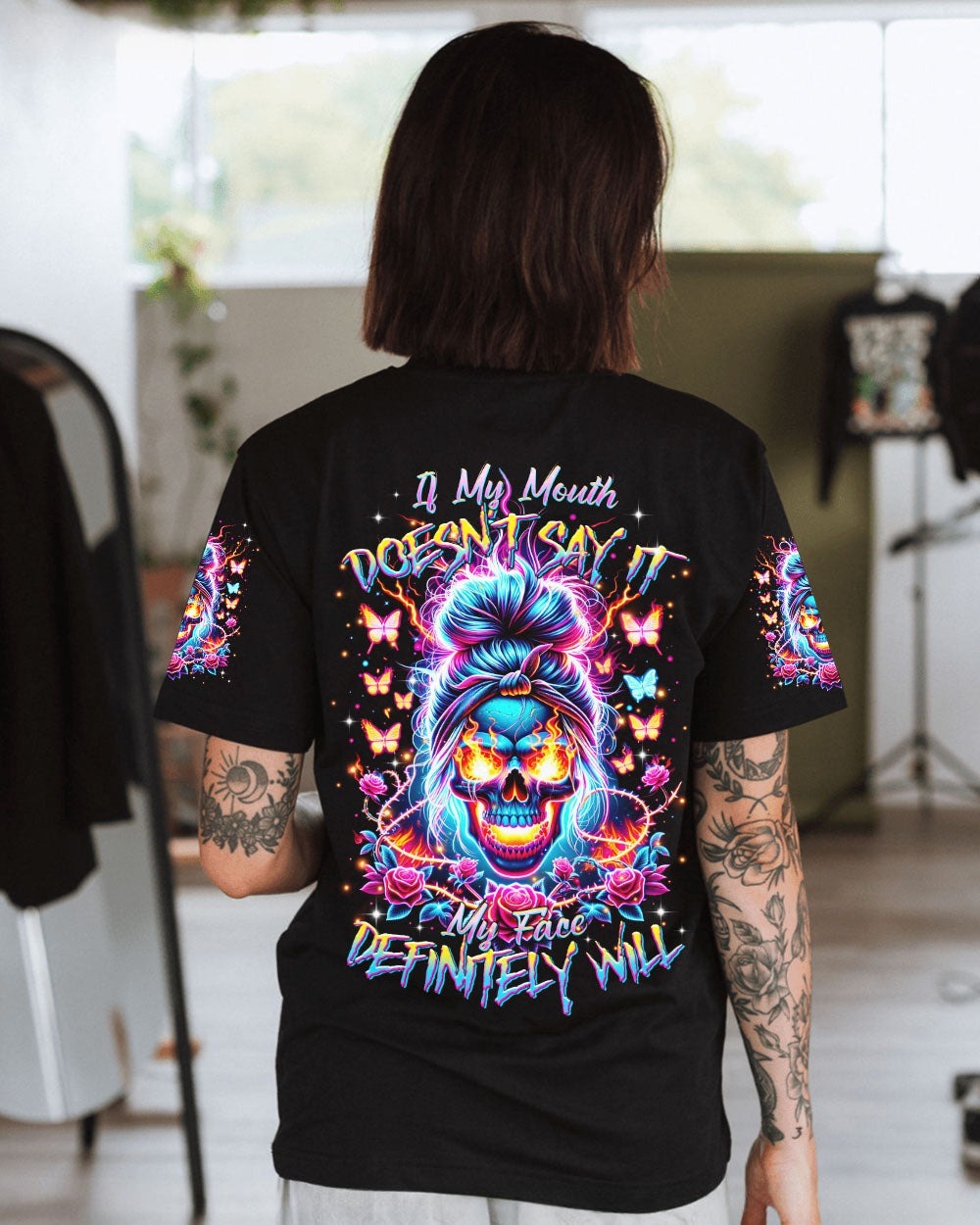 BLISSCORNERS TAKE THIS WITH YOU MESSY BUN SKULL ALL OVER PRINT