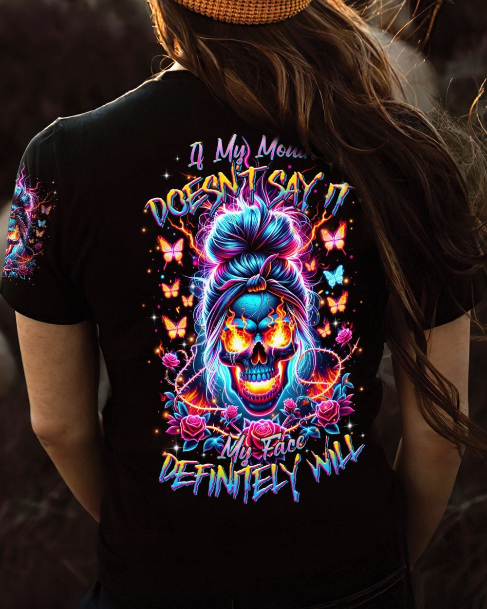 BLISSCORNERS TAKE THIS WITH YOU MESSY BUN SKULL ALL OVER PRINT