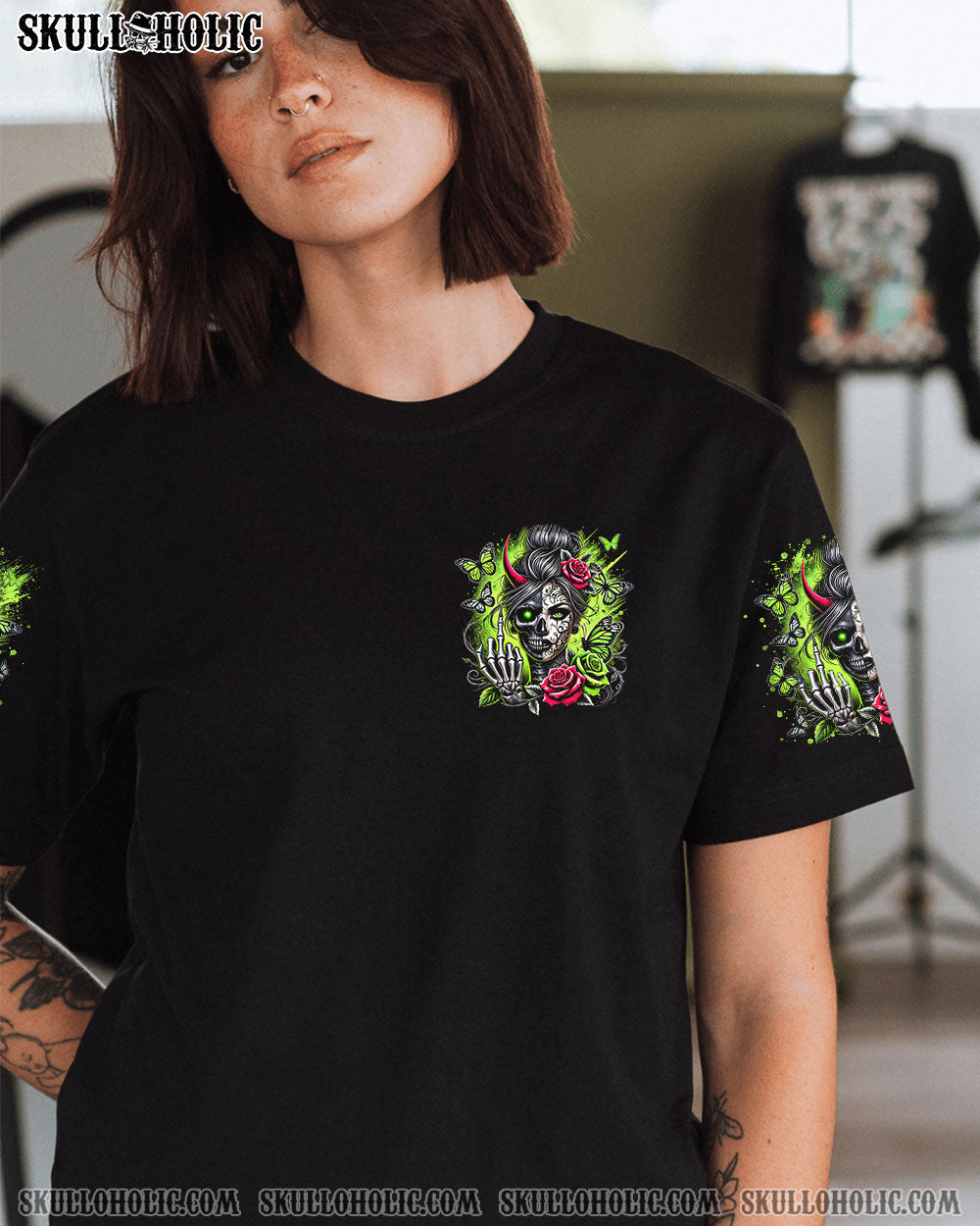 BLISSCORNERS HOW HEARTLESS I CAN BE TATTOO SKULL MESSY BUN TIE DYE ALL OVER PRINT