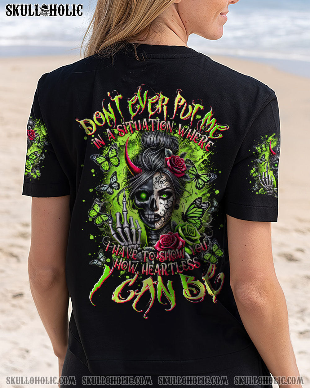 BLISSCORNERS HOW HEARTLESS I CAN BE TATTOO SKULL MESSY BUN TIE DYE ALL OVER PRINT