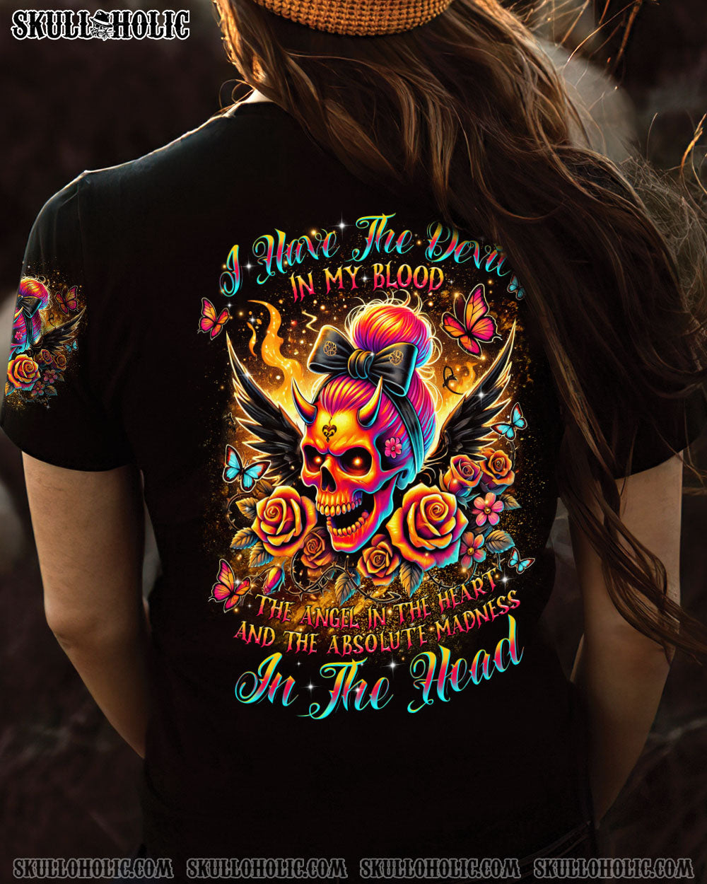 BLISSCORNERS I HAVE THE DEVIL IN MY BLOOD MESSY BUN ALL OVER PRINT
