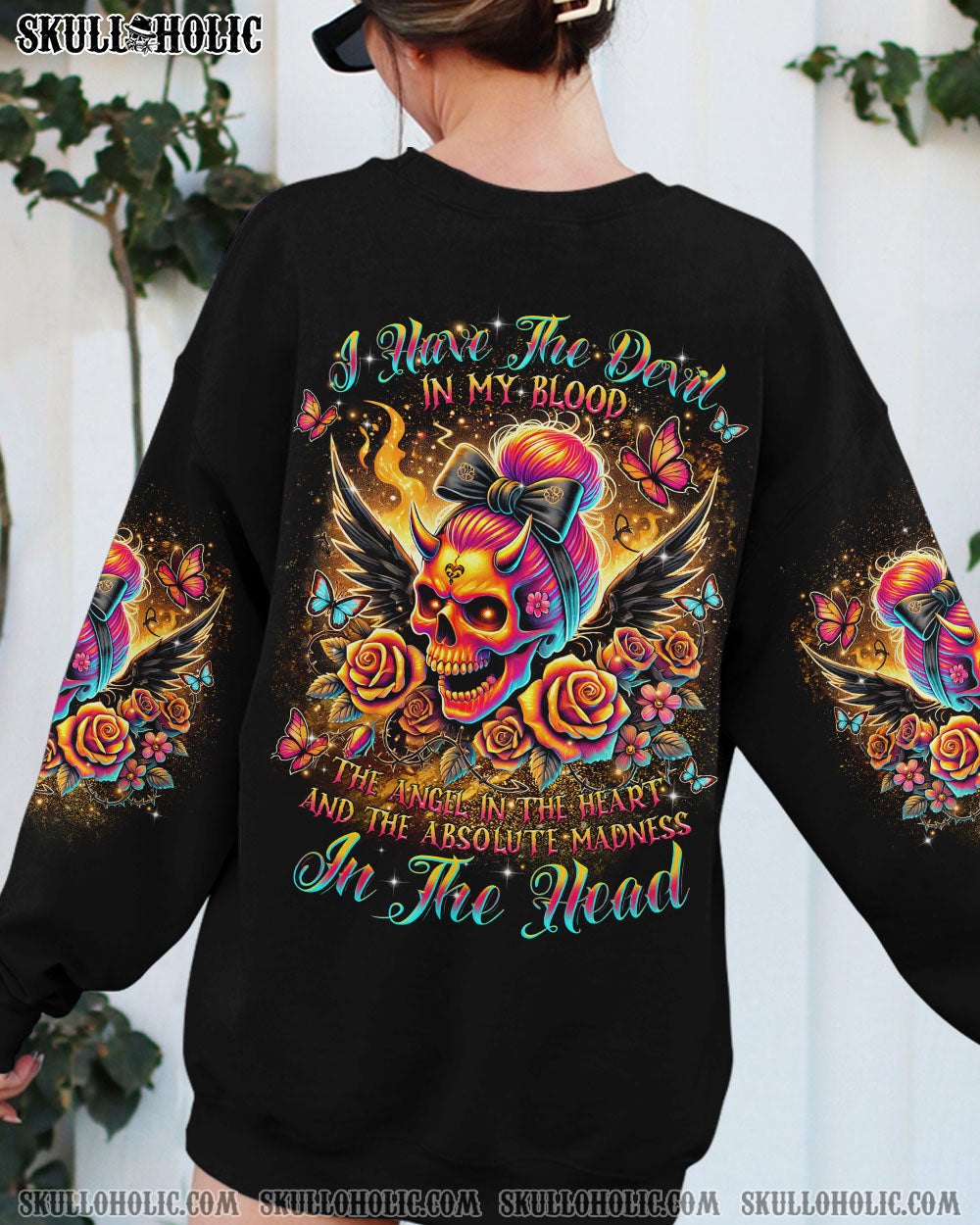 BLISSCORNERS I HAVE THE DEVIL IN MY BLOOD MESSY BUN ALL OVER PRINT