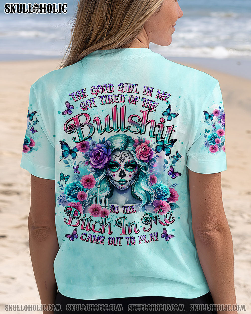 BLISSCORNERS THE GOOD GIRL IN ME GOT TIRED SKULL LADY ALL OVER PRINT
