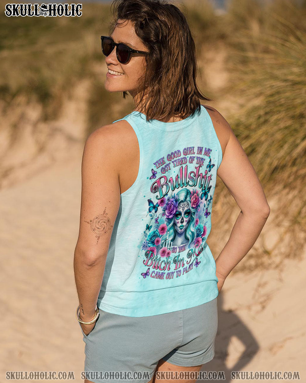 BLISSCORNERS THE GOOD GIRL IN ME GOT TIRED SKULL LADY ALL OVER PRINT