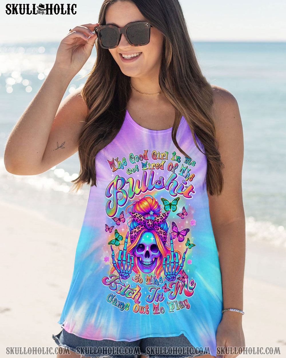 BLISSCORNERS THE GOOD GIRL IN ME SKULL MESSY BUN ALL OVER PRINT