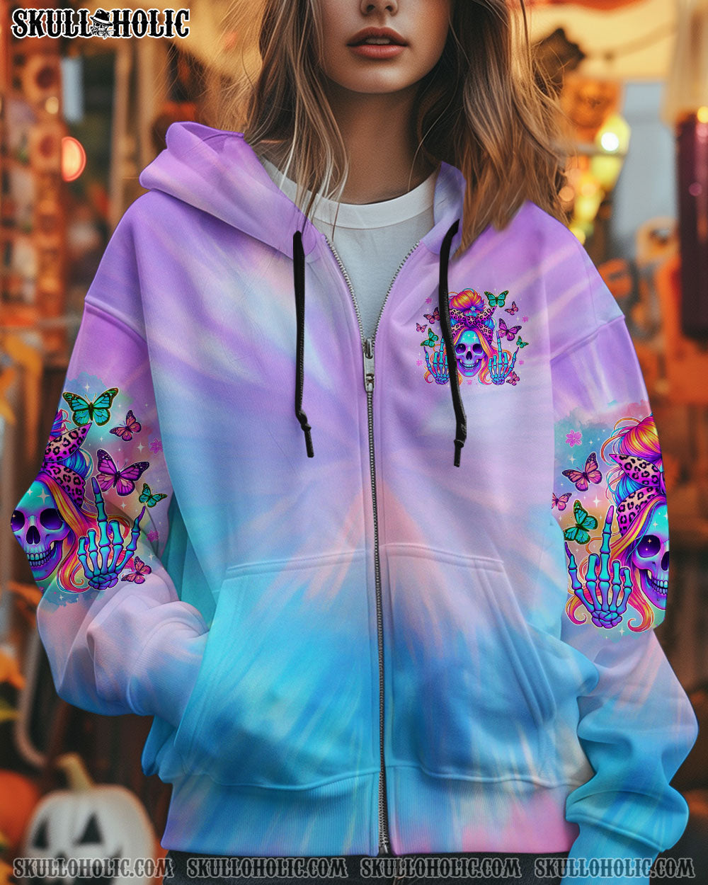 BLISSCORNERS THE GOOD GIRL IN ME SKULL MESSY BUN ALL OVER PRINT