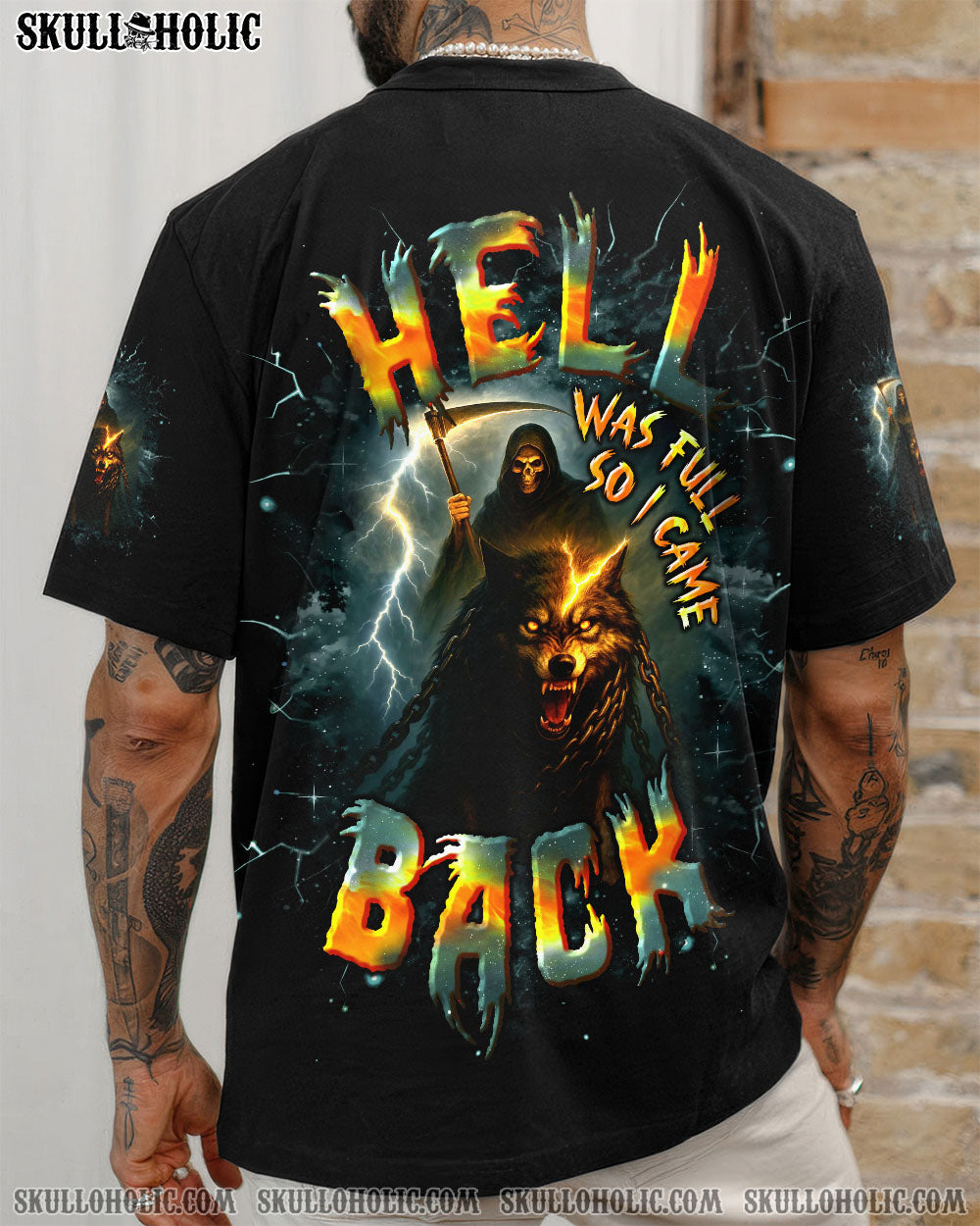 BLISSCORNERS HELL WAS FULL SO I CAME BACK WOLF REAPER SKULL ALL OVER PRINT