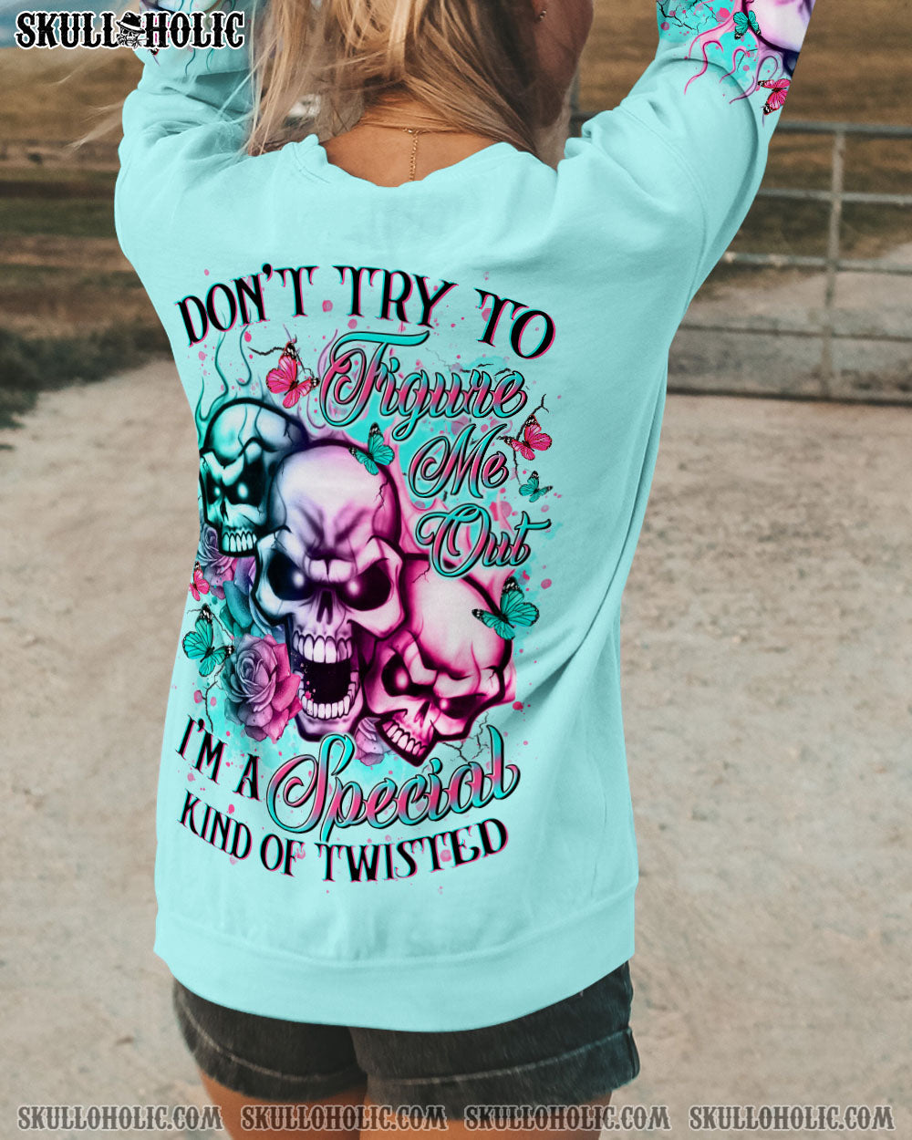 BLISSCORNERS DON'T TRY TO FIGURE ME OUT ROSE MADLY SKULL ALL OVER PRINT