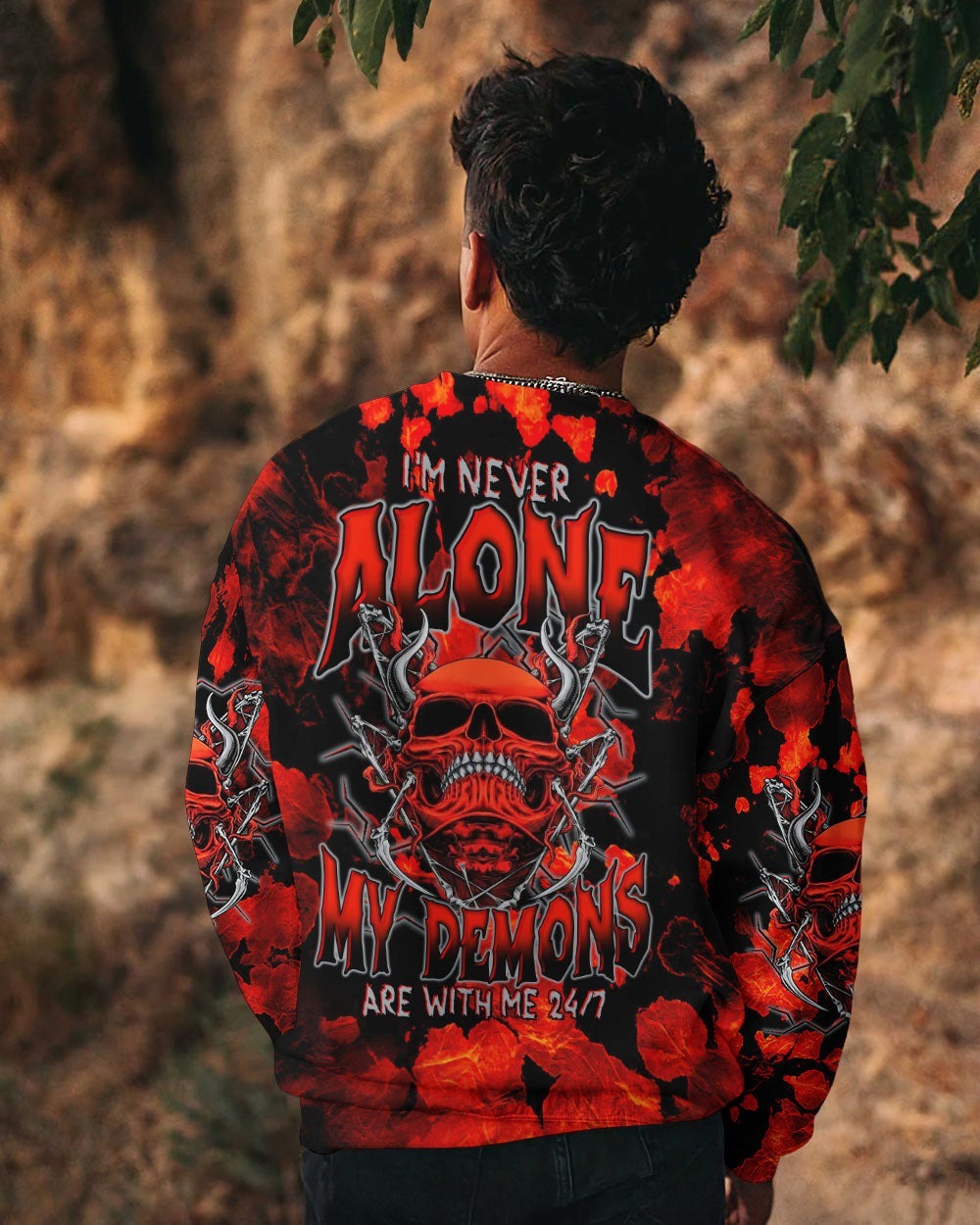BLISSCORNERS I'M NEVER ALONE SKULL DEMON TIE DYE ALL OVER PRINT