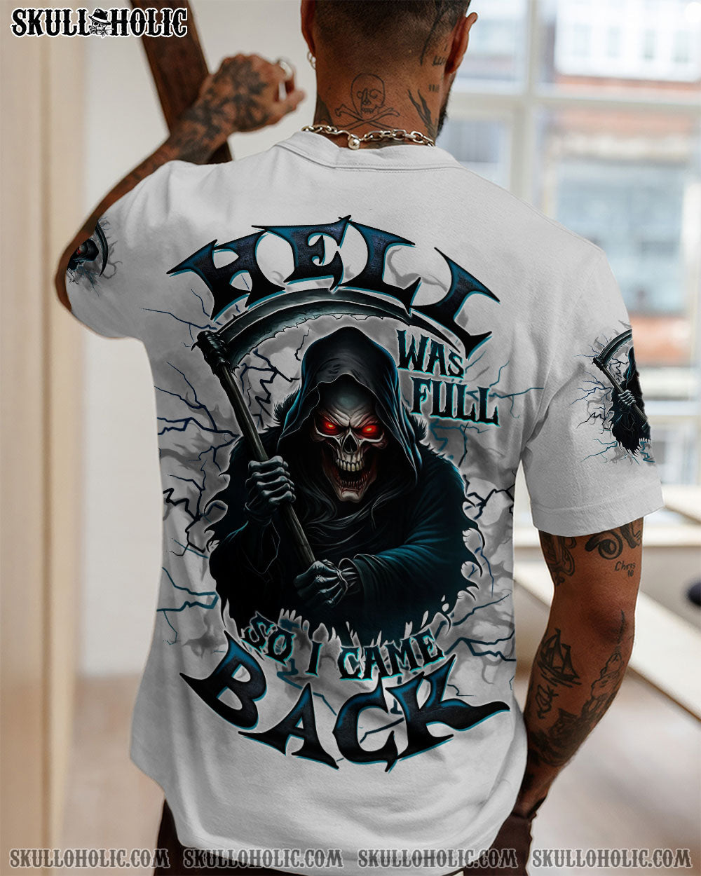BLISSCORNERS HELL WAS FULL SO I CAME BACK REAPER SKULL ALL OVER PRINT