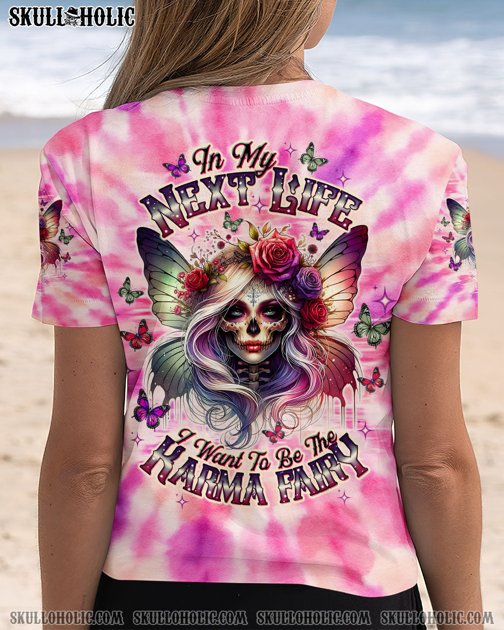 BLISSCORNERS KARMA FAIRY GOTH SKULL LADY TIE DYE ALL OVER PRINT