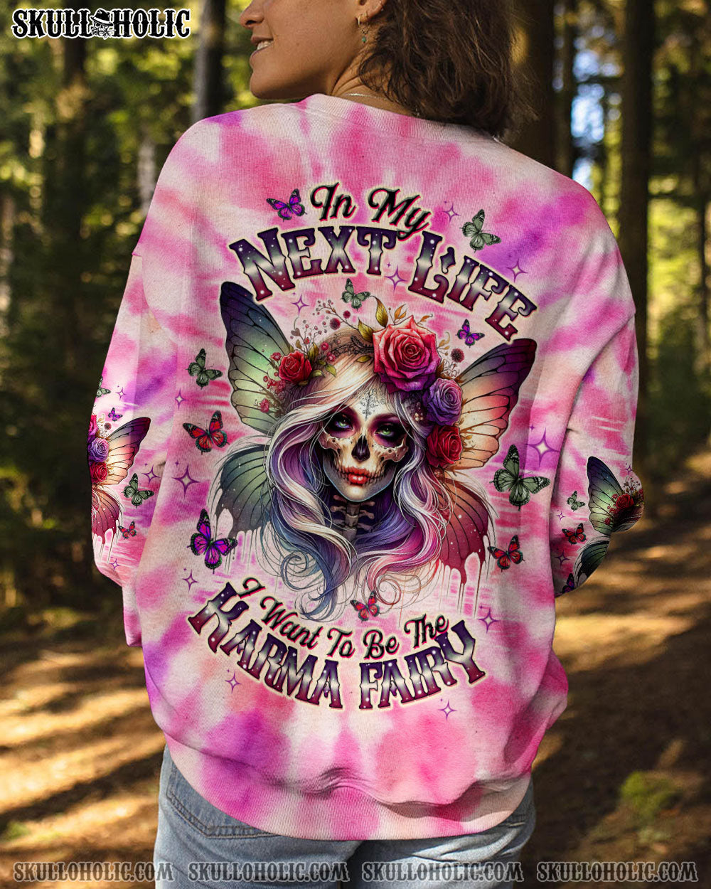 BLISSCORNERS KARMA FAIRY GOTH SKULL LADY TIE DYE ALL OVER PRINT