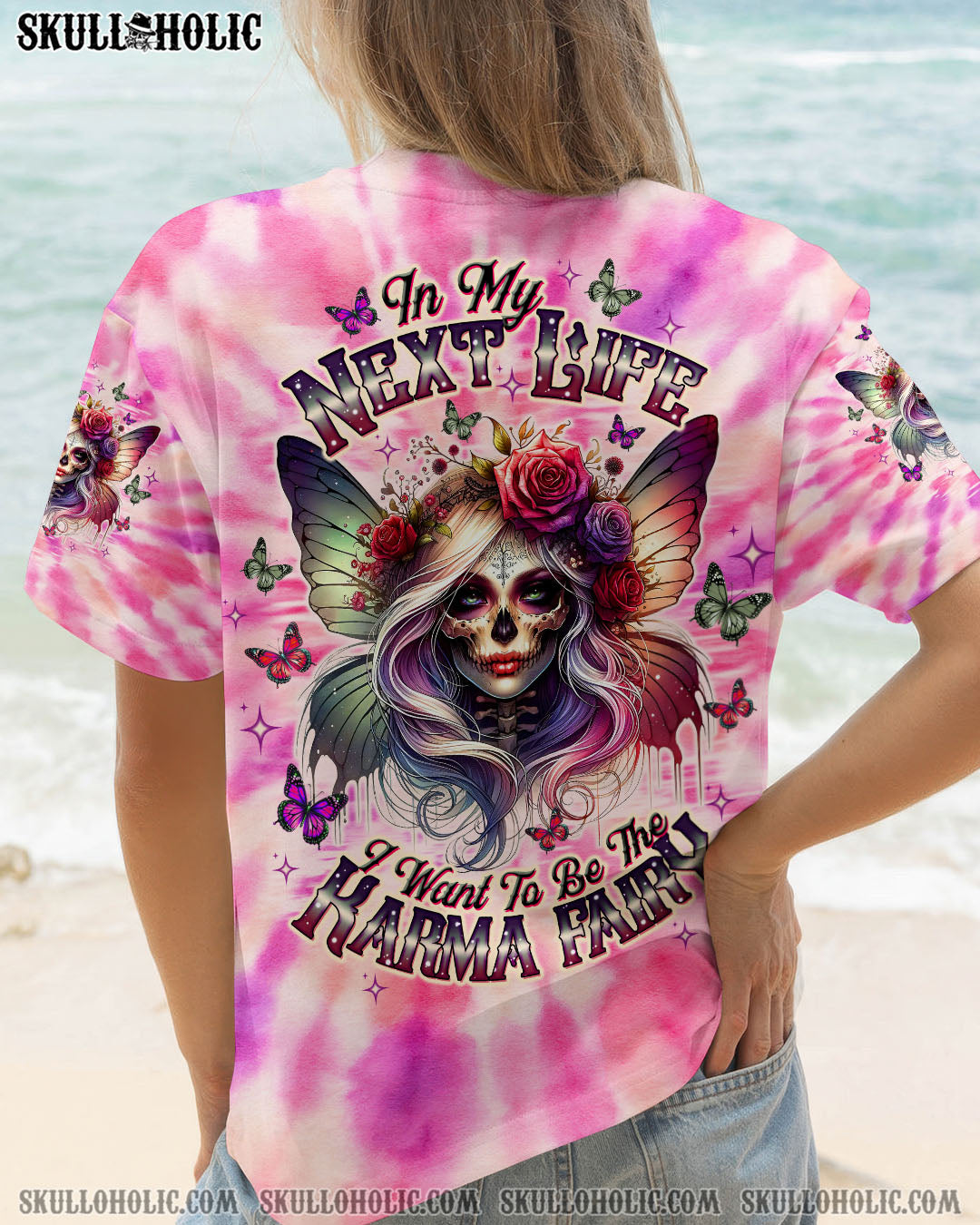 BLISSCORNERS KARMA FAIRY GOTH SKULL LADY TIE DYE ALL OVER PRINT