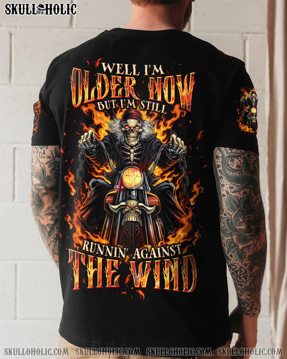 BLISSCORNERS RUNNING AGAINST THE WIND BIKER SKULL ALL OVER PRINT