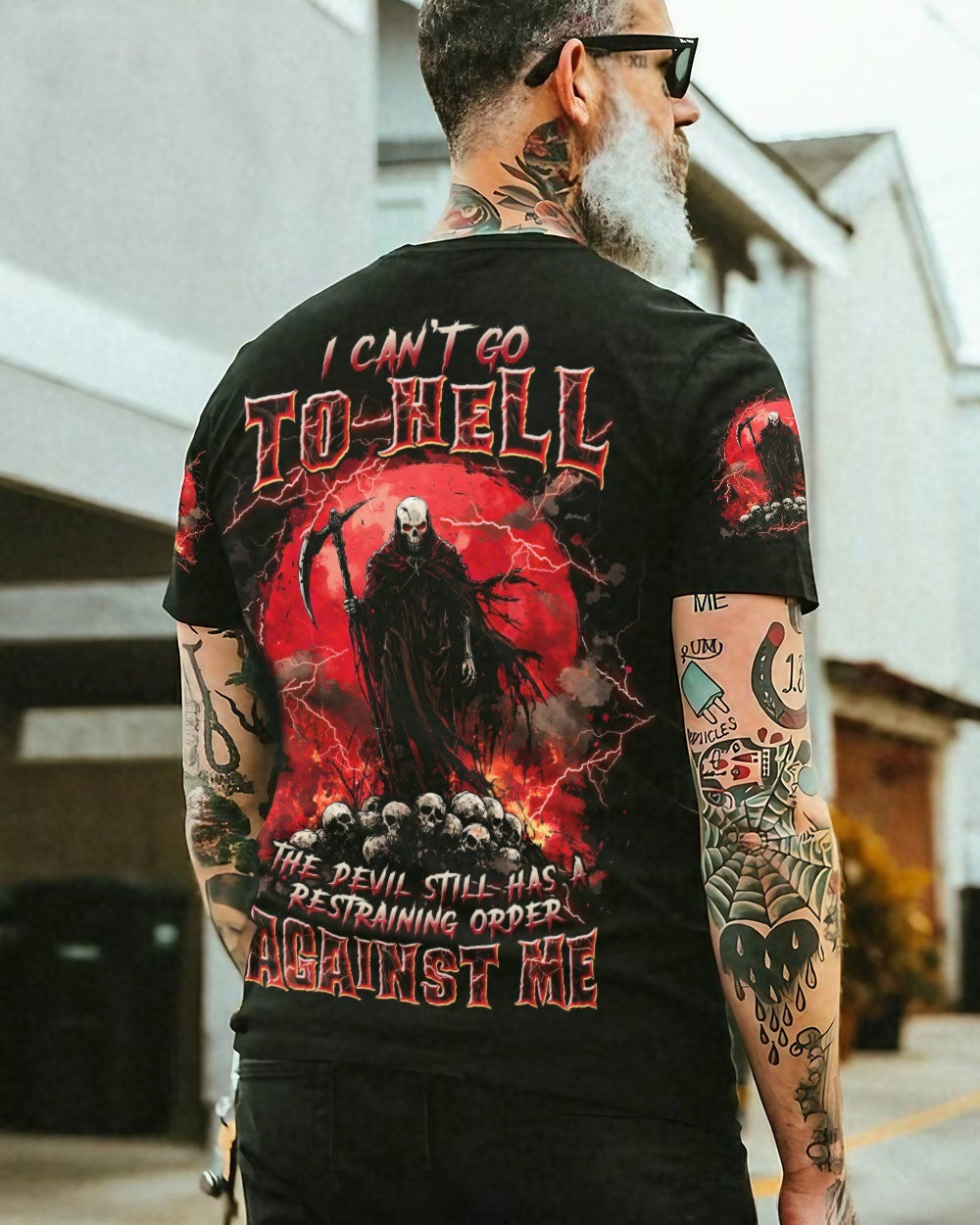 BLISSCORNERS I CAN'T GO TO HELL THUNDER SKULL ALL OVER PRINT