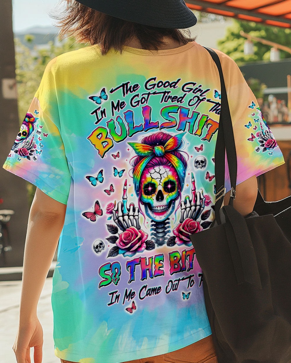 BLISSCORNERS HOW HEARTLESS I CAN BE TATTOO SKULL MESSY BUN ALL OVER PRINT