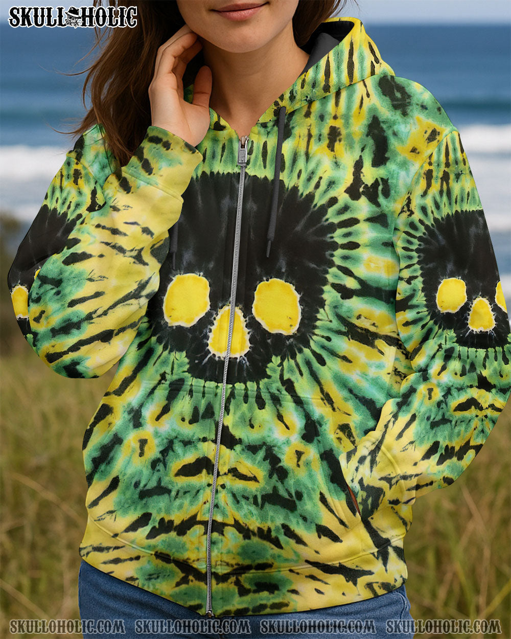 BLISSCORNERS BLACK SKULL TIE DYE HAND DYED ALL OVER PRINT
