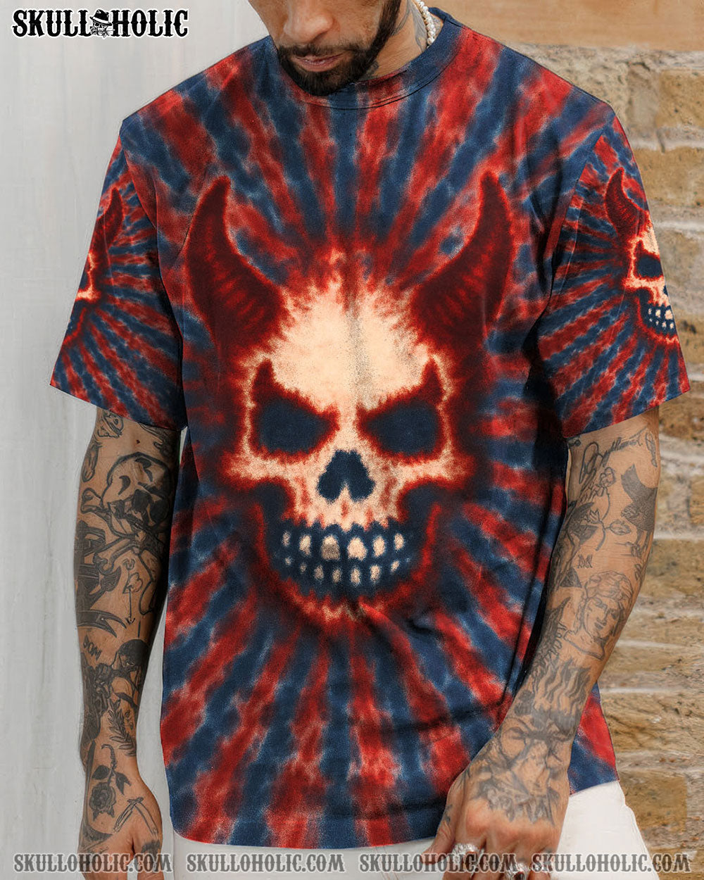 BLISSCORNERS DEVIL SKULL TIE DYE HAND DYED ALL OVER PRINT